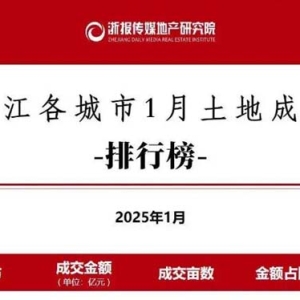 2025首月浙江土地榜：滨江房产领先62亿登顶