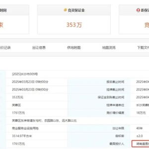 盛昱房地产1761万元摘得芙蓉区商业地块，须自持10年物业