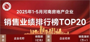 河南省1～5月房地产企业销售业绩TOP20出炉