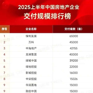 上半年房企交付成绩单出炉：15家企业交付超万套